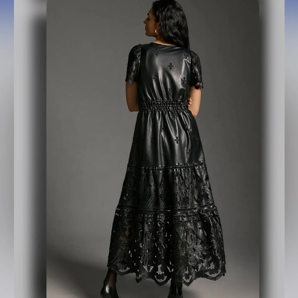 The Somerset Maxi Dress: Faux Leather Embroidered Edition 🔥 - Picture 3 of 10